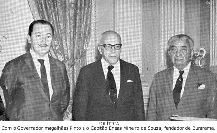 POL�TICA - Com o Governador magalh�es Pinto e o Capit�o En�as Mineiro de Souza, fundador de Burarama.